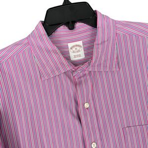 Brooks Brothers Pink Blue Stripe Regular Fit All Cotton Dress Shirt Mens XL